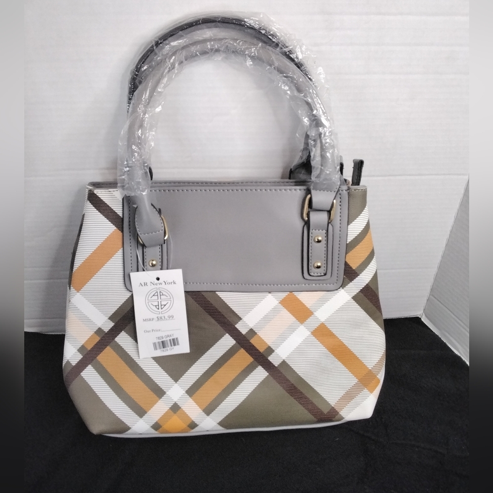 A R New York Plaid Handbag - Gray and Multicolor